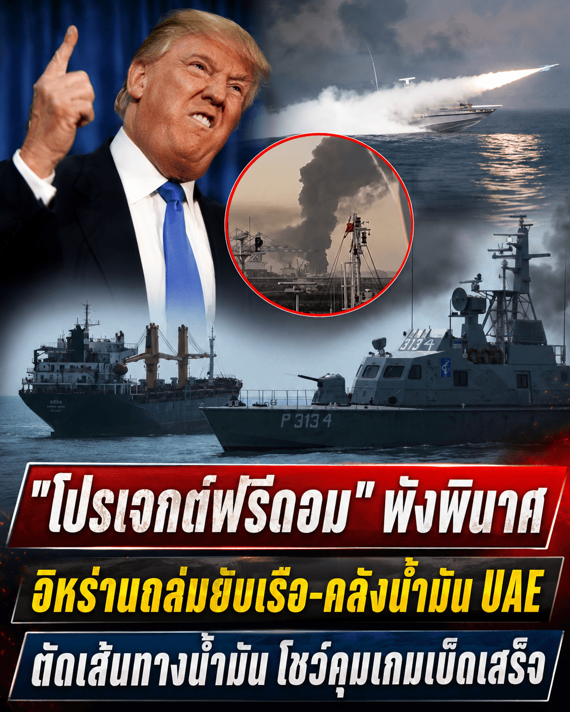 ด่วน! อิหร่านถล่มเรือรบสหรัฐยับ ลามเผาคลังน้ำมัน UAE