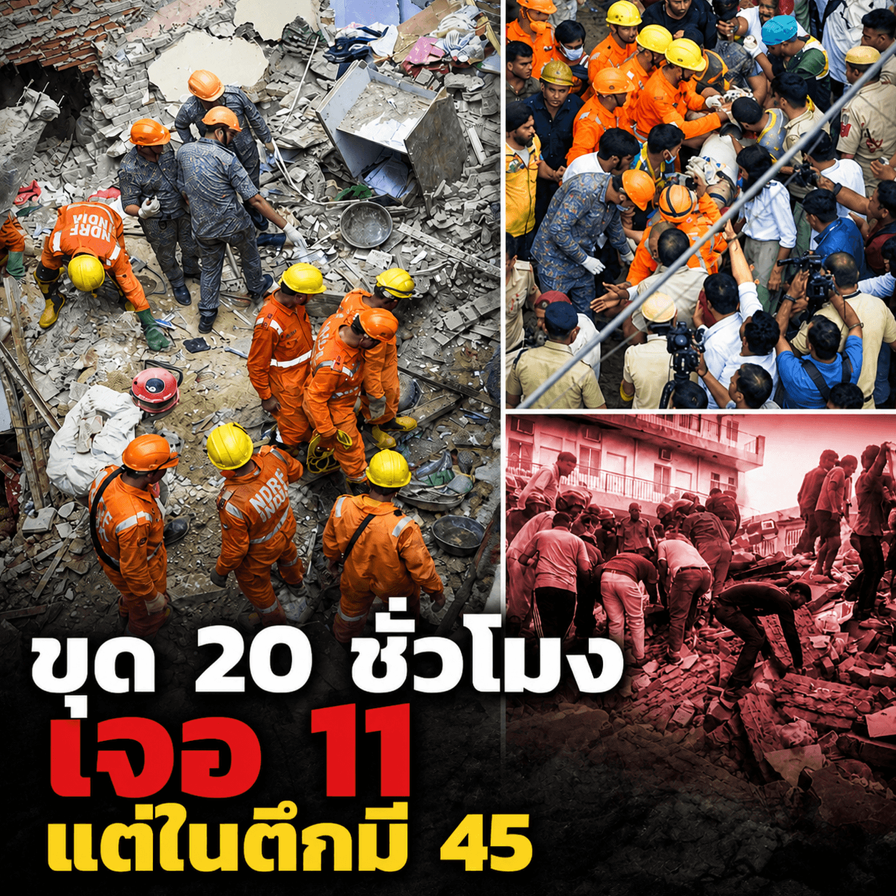 ช็อก! ตึกถล่มอินเดียขุด 20 ชม. ร่างไร้ชื่อใต้ซาก