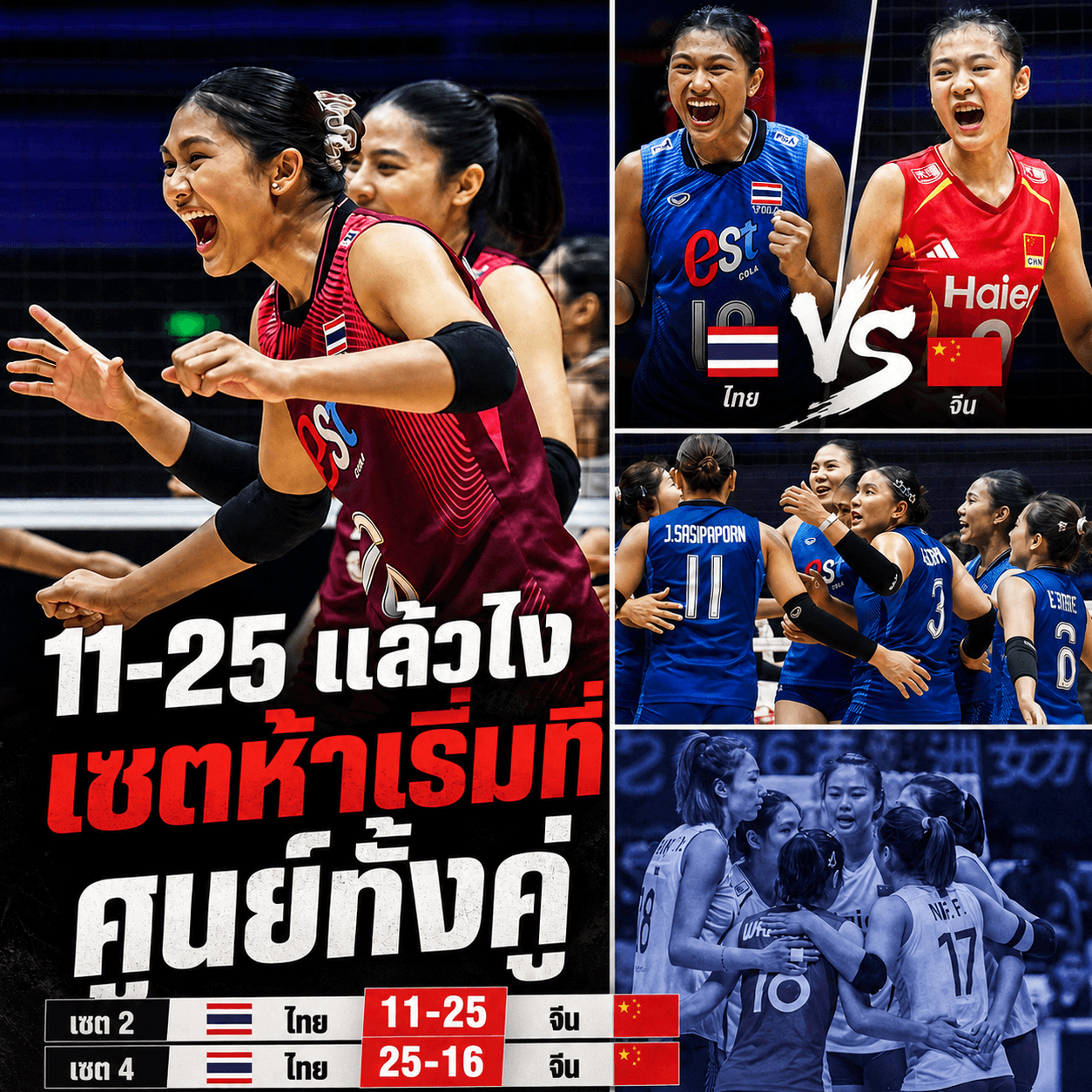 บีบหัวใจสุด! ไทยคัมแบ็กชนจีน ลุ้นแชมป์เอเชียเซต 5